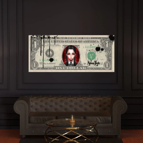 Sticker One Dollar Wednesday Addams Printed